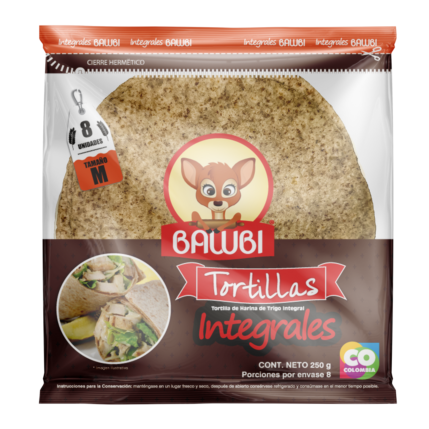 Tortillas Harina de Trigo Integral Bawbi® M 8 Und 250g