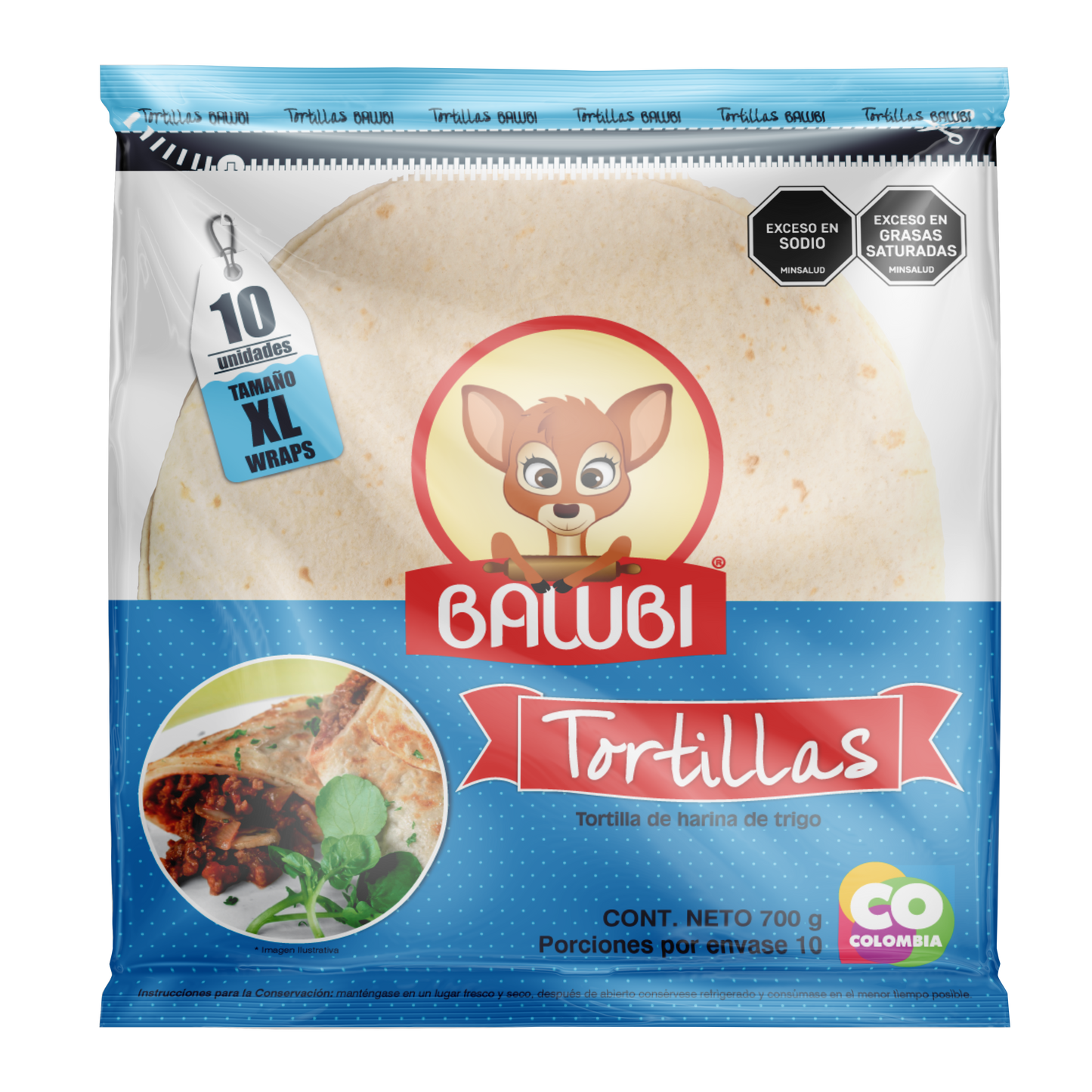 Tortillas Harina de Trigo Bawbi® XL 10 Und 700g
